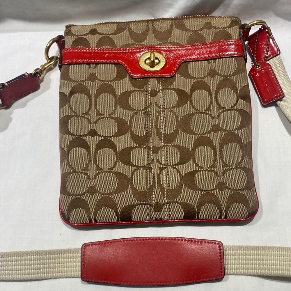 Coach Red and Brown Crossbody Bag with Signature Design